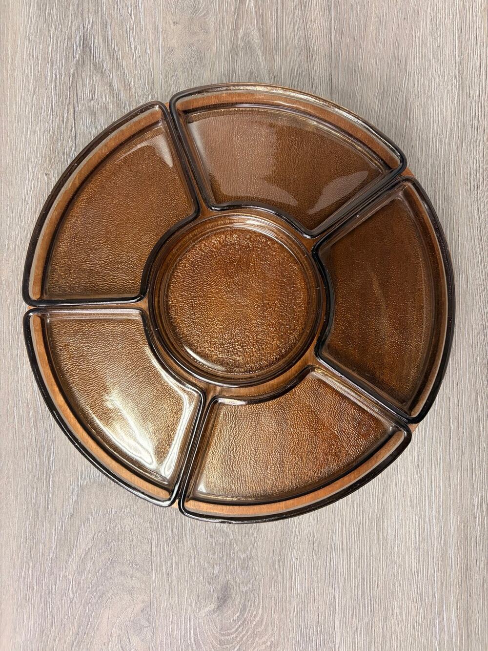MCM Vintage Digsmed Denmark Teak Cabaret Tray Amber Glass